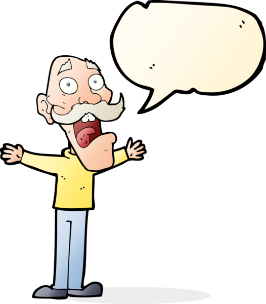 Çizgi film, bir insan tarafından çizilmiş konuşma balonlu yaşlı adamı strese sokuyor.