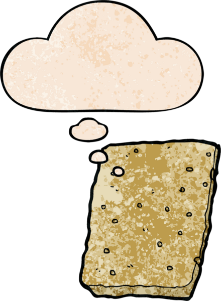 Düşünce baloncuklu çizgi film bisküvisi. Bir insan tarafından çizilmiş grunge doku tarzı.