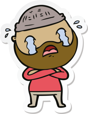 Bir insan tarafından çizilmiş ağlayan sakallı bir adamın çıkartması.