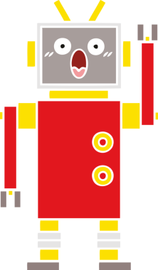 Bir insan tarafından çizilmiş düz renkli bir robot karikatürü