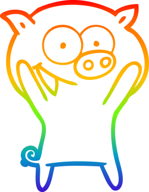 Gökkuşağı gradyan çizimi bir insan tarafından çizilmiş mutlu bir domuz çizgi filmi