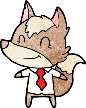 Bir insan tarafından çizilmiş dost canlısı bir kurt ofis çalışanı.