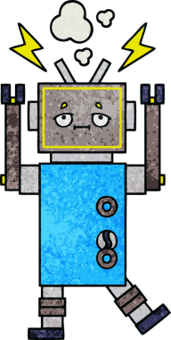 Bir insan tarafından çizilmiş arızalı bir robotun retro grunge desen karikatürü