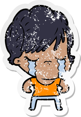 Bir insan tarafından çizilmiş ağlayan karikatürlü bir kadının sıkıntılı çıkartması.