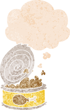 Bir insan tarafından çizilmiş, grunge 'daki düşünce baloncuklu karikatür desenli retro-desenli yemekler.