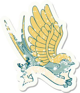 Bir insan tarafından çizilmiş bir kırlangıç sancağına sahip eski bir etiket.