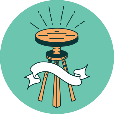 Bir insan tarafından çizilmiş dövme stili ahşap bir tabure.