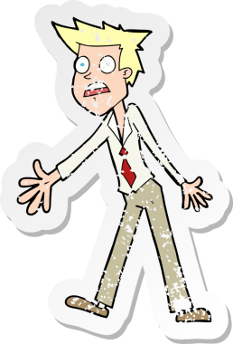 Bir çizgi filmin gerilimli retro yapıştırması bir insan tarafından çizilmiş stresli bir adam