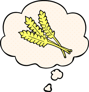 Bir insan tarafından çizilmiş, düşünce baloncuklu karikatür buğdayı.