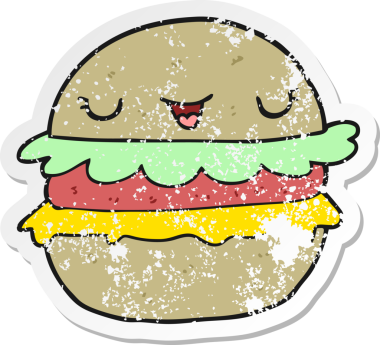 Bir insan tarafından çizilmiş karikatür burgerinin sıkıntılı çıkartması.