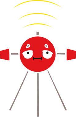 Bir insan tarafından çizilmiş düz renkli bir uydu karikatürü