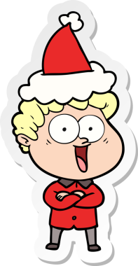 Bir insan tarafından çizilmiş Noel Baba şapkası giyen mutlu bir adamın el yazısı.