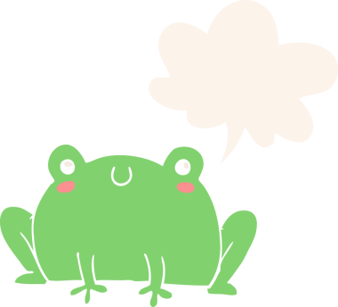 bir insan tarafından çizilmiş, konuşma baloncuklu bir kurbağa.