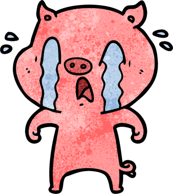 Bir insan tarafından çizilmiş ağlayan domuz çizgi filmi.