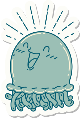 Bir insan tarafından çizilmiş mutlu denizanası dövmesi çıkartması.