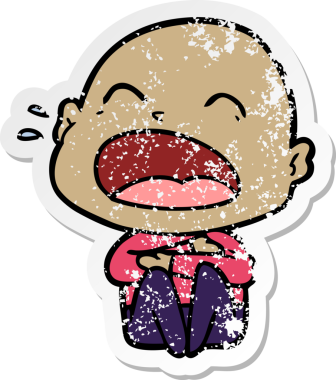 Bir insan tarafından çizilmiş kel bir adam diye bağıran bir çizgi film çıkartması.