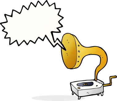 bir insan tarafından çizilmiş konuşma baloncuklu karikatür gramofonu