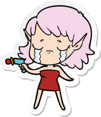 Bir insan tarafından çizilmiş ağlayan bir elf kızının çıkartması.