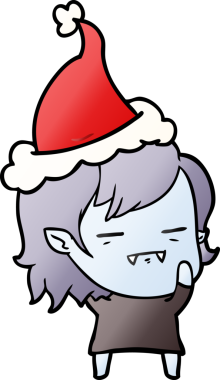 Bir insan tarafından çizilmiş Noel Baba şapkası giyen ölümsüz bir vampirin el çizimi karikatürü.
