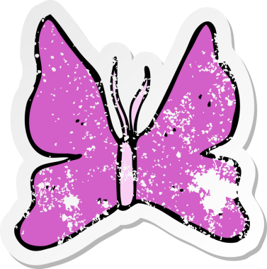 Bir insanın çizdiği kelebek sembolünün gerilemiş retro çıkartması.