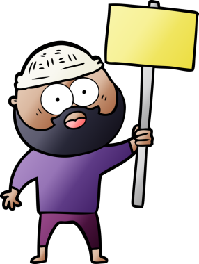 Bir insan tarafından çizilmiş tabelalı sakallı adam.