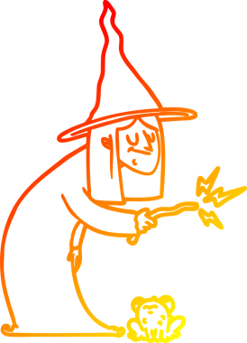 Bir insan tarafından çizilmiş çizgi film cadısının sıcak çizgi çizimi