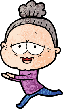 Bir insan tarafından çizilmiş mutlu yaşlı kadın çizgi filmi.