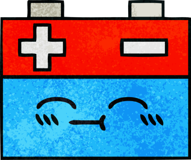 Bir insan tarafından çizilmiş bir araba aküsünün retro grunge desen karikatürü