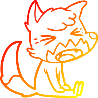warm gradient line drawing of a angry cartoon fox sitting drawn by a human
