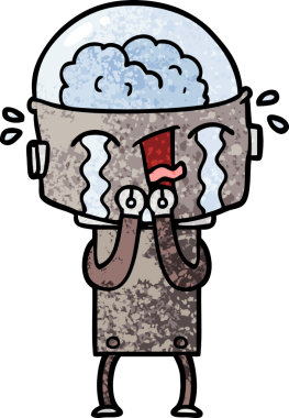 Bir insan tarafından çizilmiş ağlayan robot çizgi film.