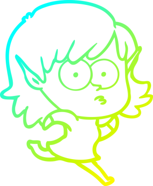 Soğuk gradyan çizgi çizimi bir insan tarafından çizilmiş bir elf kızı