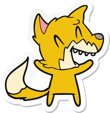 Bir insan tarafından çizilmiş gülen tilki çizgi filminin çıkartması.