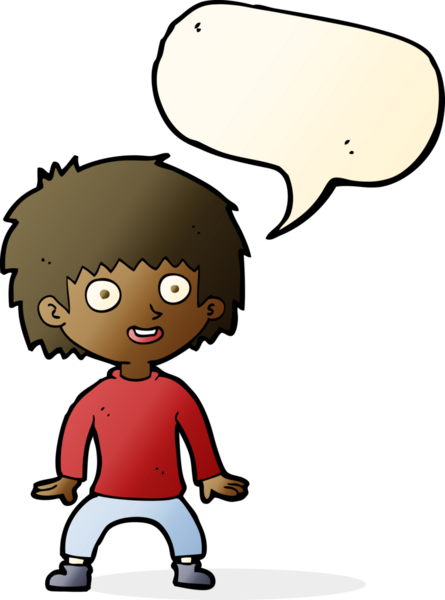 Bir insan tarafından çizilmiş konuşma balonu olan heyecanlı bir çocuk.