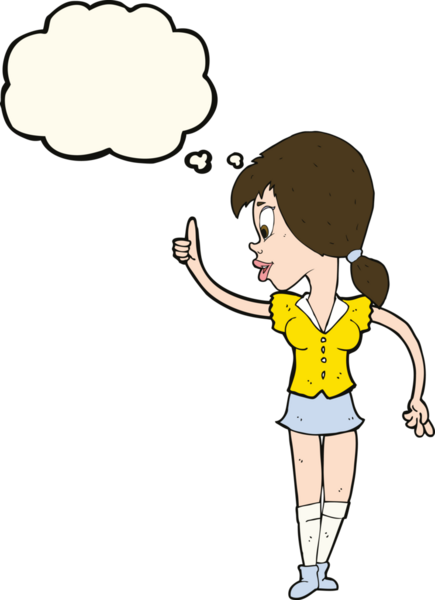 Bir insan tarafından çizilmiş düşünce baloncuğu fikri olan çizgi film kızı.