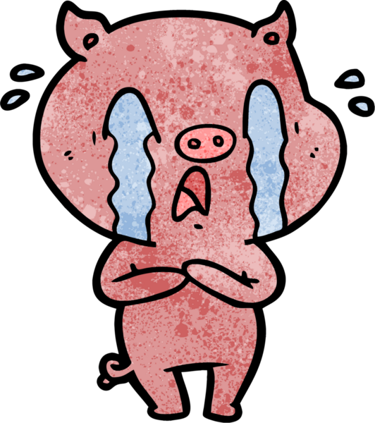Bir insan tarafından çizilmiş ağlayan domuz çizgi filmi.