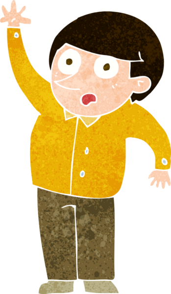 Çizgi filmci bir insan tarafından çizilmiş sorular soruyor.