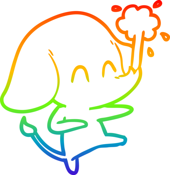 Gökkuşağı gradyan çizgisi insan tarafından çizilmiş su püskürten şirin bir fil çizimi.