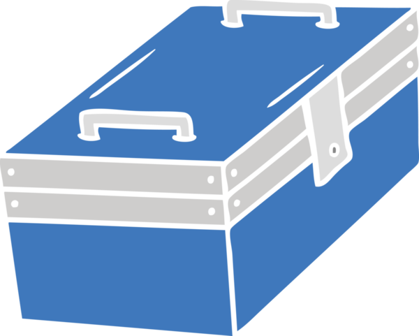 Metal bir alet kutusunun insan eliyle çizilmiş karikatürü.