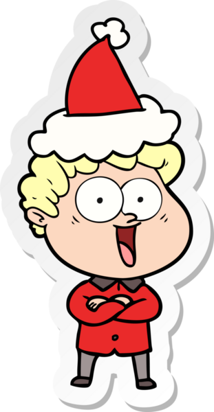 Bir insan tarafından çizilmiş Noel Baba şapkası giyen mutlu bir adamın el yazısı.