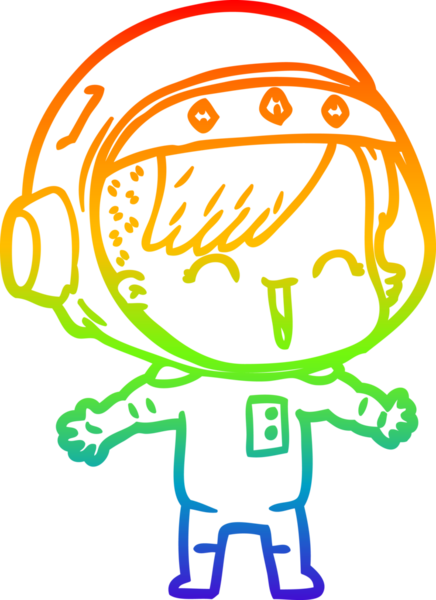 Gökkuşağı gradyan çizgi çizimi Bir insan tarafından çizilmiş gülen astronot kız