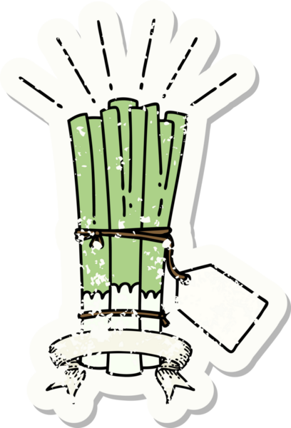 Bir insan tarafından çizilmiş bir demet pırasa dövmesi.