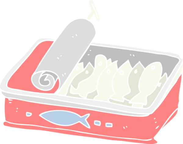 Bir insan tarafından çizilmiş sardalya konservesinin düz renk çizimi