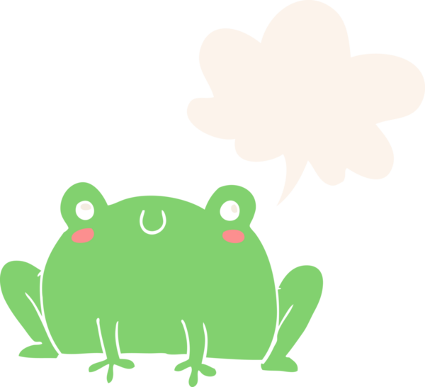 bir insan tarafından çizilmiş, konuşma baloncuklu bir kurbağa.