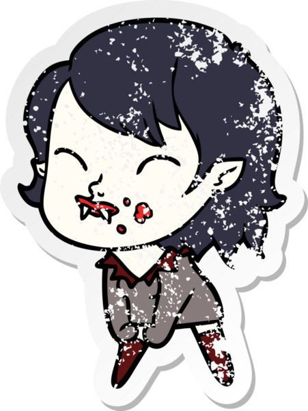 Bir insan tarafından çizilmiş yanağında kan olan vampir bir kızın sıkıntılı çıkartması.