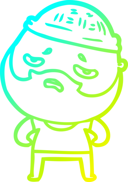 Bir insan tarafından çizilmiş sakallı, endişeli bir çizgi film çizimi.