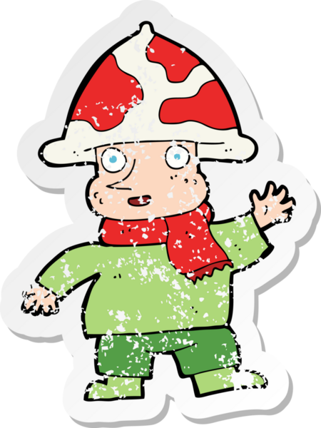 Bir insan tarafından çizilmiş bir mantar adamın gerilimli çıkartması.