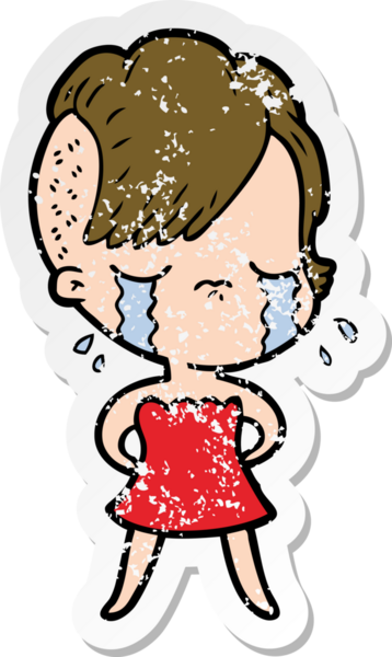 Bir insan tarafından çizilmiş ağlayan bir karikatür çıkartması.