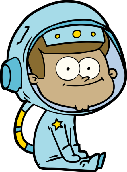 Bir insan tarafından çizilmiş mutlu astronot çizgi filmi.