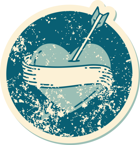 Bir insan tarafından çizilmiş ok kalp ve pankartın sembolik dövmeli görüntüsü