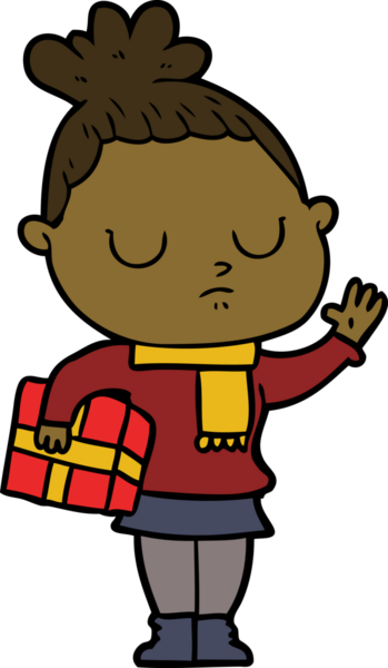 Bir insan tarafından çizilmiş sakin bir kadın çizgi filmi.